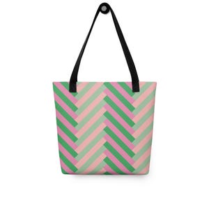 Cabas Glimmer & Hex - Motif chevrons roses et verts classiques #2 | Sac de tous les jours durable pour l'épicerie et les livres | Cadeau mignon pour professeur