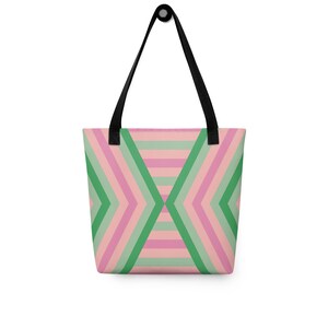 Cabas Glimmer & Hex - Géométrique X #1 Rose Et Vert Vifs | Sac de tous les jours durable pour l'épicerie et les livres | Cadeau mignon pour professeur