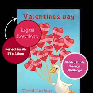 Digital Download A6 Valentines Day Savings Challenge Tracker | Printable PDF | Budgeting Tools | Cash Envelope Challenge | Cute Goose