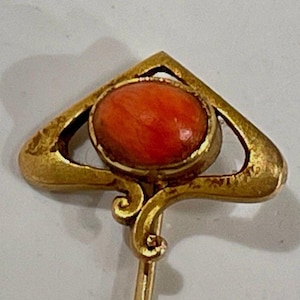 Antique Victorian 14k Gold Authentic Coral Stick Pin