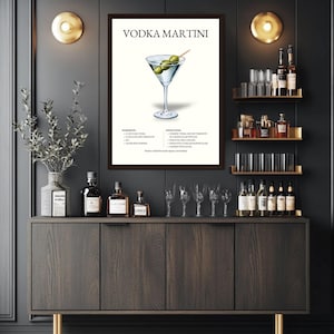 Vodka Martini Cocktail Poster,Martini Recipe Wall Art, Bar Cart Decor,Modern Cocktail Print, Home Bar Recipe Art, Sophisticated Drink Poster