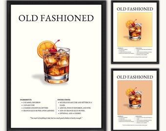 Old Fashioned Cocktail Recipe Print: Minimalist Bar Art