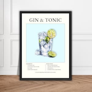 Gin and Tonic Cocktail Print, Gin and Tonic Cocktail Poster, Bar Wall Art, Classic Bar Cart Art Prints, Modern Print, Bar Cart Essentials