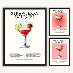 ストロベリーダイキリカクテルプリント、ストロベリーダイキリポスター、バーウォールアート、バーカートアートプリント、モダンプリント、バーアクセサリー