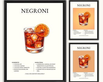 Negroni Cocktail Art Print: Modern Minimalist Bar Cart Decor