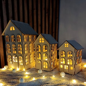 Casa di Natale in formato SVG - Lampada casa in formato SVG - Lampion in formato SVG - Lanterna in formato SVG - Villaggio in formato SVG - Taglio laser - Design - SVG
