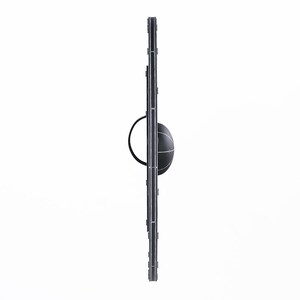May include: A black and silver medieval shield with a central boss and a handle. The shield has a vertical rectangular shape with a rounded top and bottom. The boss is a rounded, spherical shape with a black handle.