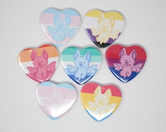 Pride Bat Heart Pin Back Button Badges