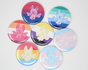 58mm (2.25") Pride Bat Pin Back Button Badges