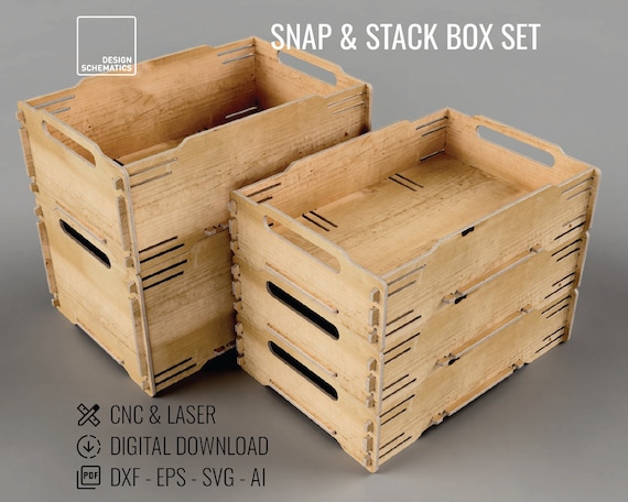 Snap & Stack Stackable Box Set | CNC and Laser Cut Files Snap & Stack Stackable Box Set | CNC and Laser Cut Files