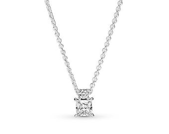 Pandora Round & Square Silver Pendant Necklace Discover Modern Elegance with a Unique Pendant Women's Jewelry Sparkling Cubic Zirconia , UK