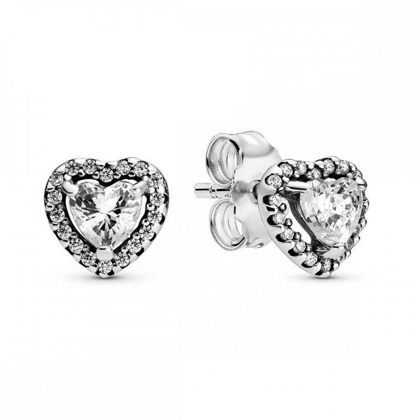 Elevated Heart Sterling Silver Stud Pandora Earrings Unique Rhinestone Heart Stud Earring: Trending S925 Jewellery Gift for Her, Popular Now