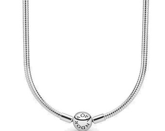 Pandora Silver Moments Snake Chain Necklace Elevate Her Style: Classic Look Necklace with 50cm Chain, S925 Smooth Pendant, Round Clasp