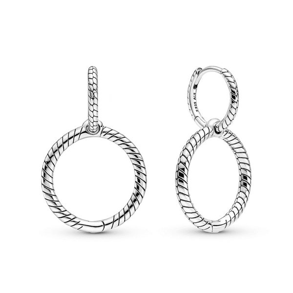 Pandora Sterling Silver Charm Moments Double Hoop Earrings Smooth Look Earrings: Women's Handcrafted Double Circle Dangle Trend 299562C00