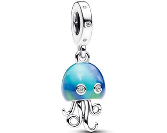 Pandora Silver Color changing Jellyfish Dangle Charm Adorable Delight Hand-Finished Charm with Movable Tentacles and Cubic Zirconia Stones
