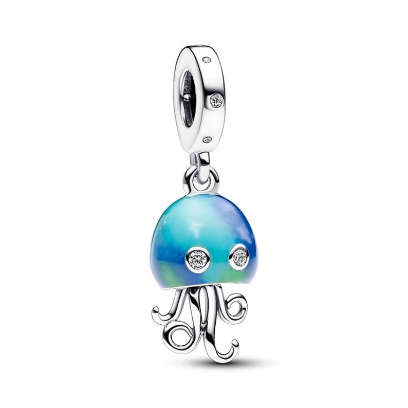 Pandora Silver Color changing Jellyfish Dangle Charm Adorable Delight Hand-Finished Charm with Movable Tentacles and Cubic Zirconia Stones image 1