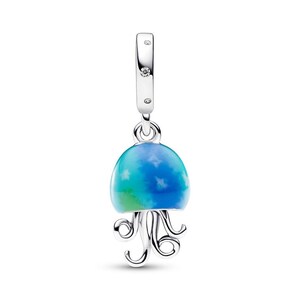 Pandora Silver Color changing Jellyfish Dangle Charm Adorable Delight Hand-Finished Charm with Movable Tentacles and Cubic Zirconia Stones image 2