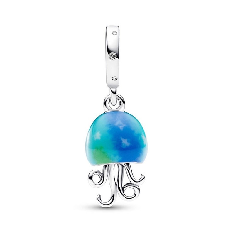 Pandora Silver Color changing Jellyfish Dangle Charm Adorable Delight Hand-Finished Charm with Movable Tentacles and Cubic Zirconia Stones image 2