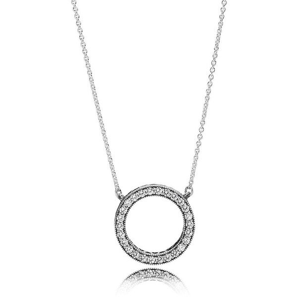 Pandora Silver Circle of Sparkle Necklace Discover the Latest Trend Circle Pendant with 45cm Chain, Reversible Pendant  Adjustable Chain