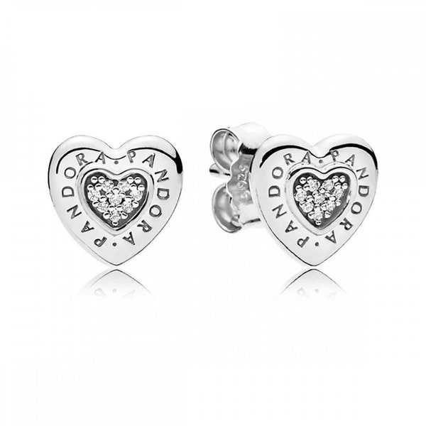 Pandora Logo Heart Sterling Silver Stud Earrings ALE S925 Signature: Stunning 'Heart of Love' Stud Earrings for Women, Affordable Item Now