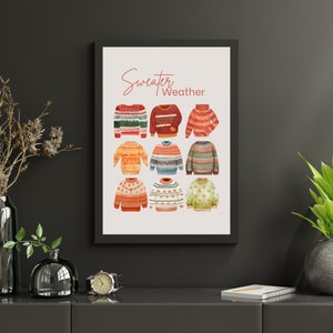 Clima de suéter, Clima de suéter imprimible, Arte de pared digital de otoño, Arte de pared digital acogedor, Póster digital de suéter de otoño, Descargar PDF