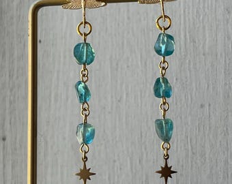 Dragonfly Dangle Drop Earrings With Blue Apatite - Whimsical Gold Plated Earrings