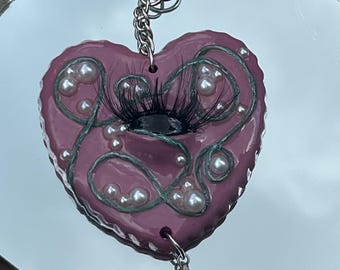 Handmade Heart Bag Charm/Keychain with Soldered Charm - Jeans Charms - Bag Charms