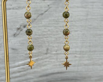 Unikite Star Dangle Earrings – 24k Gold Plated Posts