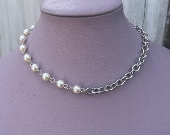 Stainless Steel & Faux Pearl Unisex Necklace