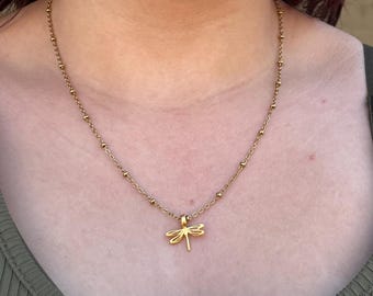 Gold Plated Dragonfly Necklace: Dainty Minimalist Charm