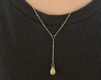Golden Rutilated Quartz Dangle Necklace – Gold Plated Teardrop Pendant