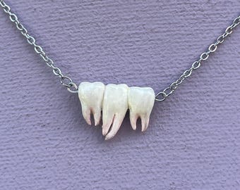 Clay Tooth Necklace - Stainless Steel Oddity Necklace - Handmade Jewelry