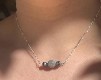 Moonstone & Larvikite Silver Plated Necklace - Dainty Gemstone Jewelry