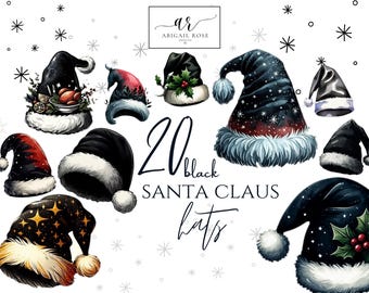 Black Santa Claus Hats Clipart - Black Santa Hat Download - Instant Download - Modern Classy Christmas - Sleek Santa - Demure - Monochrome