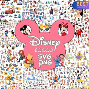 80000+ Mega Svg Bundle Cricut File LAYERED, Mickey Mouse, Minnie, Frozen, Moana, Ariel, Elsa, Stitch, Toy Story, Pooh PNG SVG