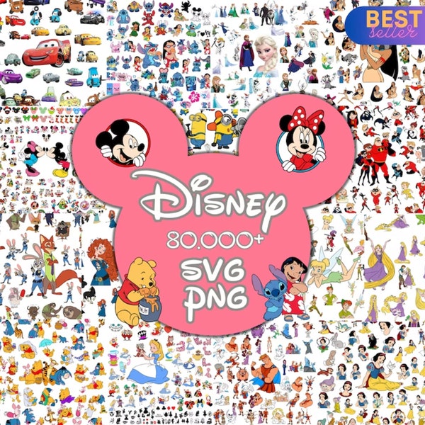 80000+ Mega Svg Bundle Cricut File LAYERED, Mickey Mouse, Minnie, Frozen, Moana, Ariel, Elsa, Stitch, Toy Story, Pooh PNG SVG