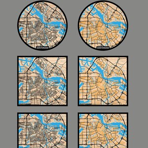 SVG DXF - 3D Lasergesneden kaart van Amsterdam - Meerlaagse kaartdecoratie Lasergesneden