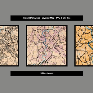 SVG DXF - 3D Lasergesneden kaart van Rome - Meerlaagse kaartdecoratie Lasergesneden