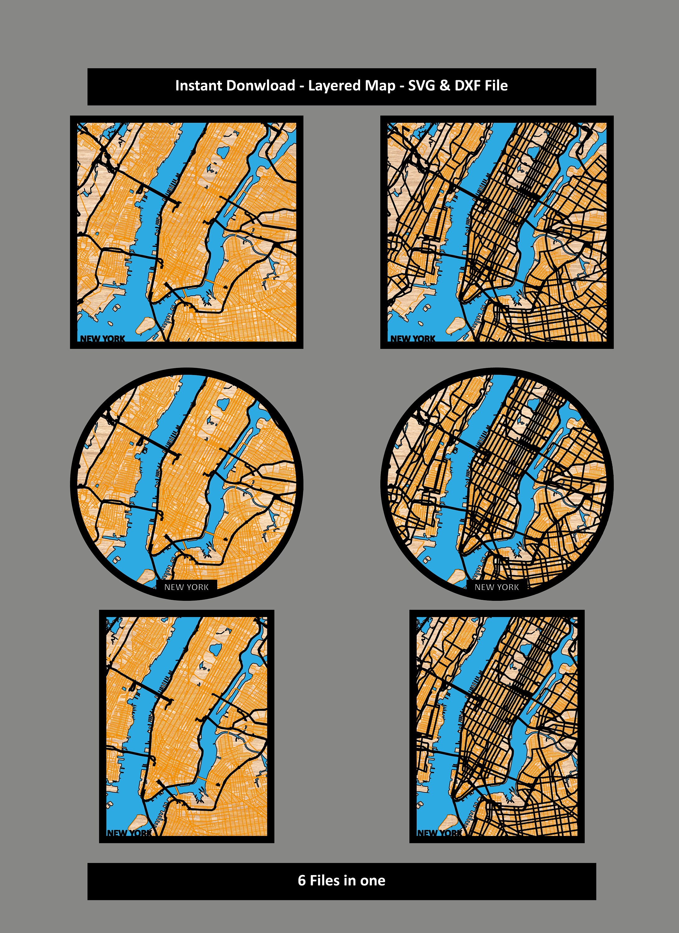 Sharpmap Dxf SVG DXF - 3D Laser Cut Map of New York - Multilayer Map Decoration ...