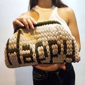 Winter Bag, Clutch Bag, Hand Knitted Bag, Pine Green-Beige Bag, Hand Bag Hidden,Gift For Her, christmas gift