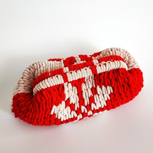 Winter bag, christmas gift, clutch bag, hand knitted bag,red-beige bag, hand bag hidden, Gift For Her