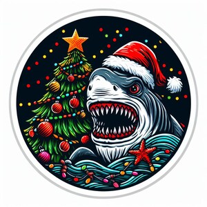 Megalodon Santa | Waterproof, UV Resistant, Vinyl Decal