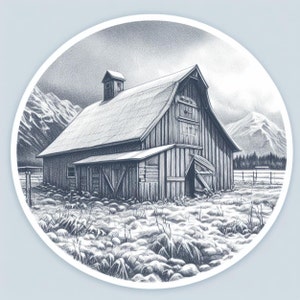 Schuur landschap sticker | Waterdichte vinylsticker
