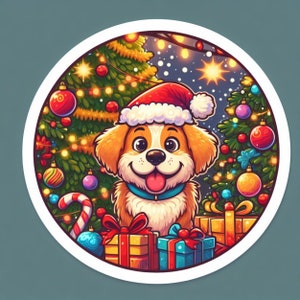 Christmas Dog Sticker | Waterproof, UV Resistant, Vinyl Decal