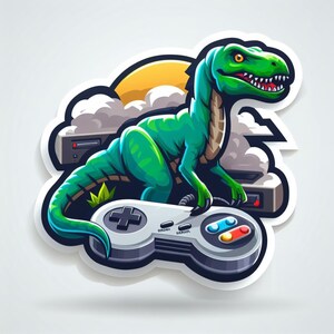 Gaming T-rex Window Sticker, Tyrannosaurus Rex Sticker, Dinosaur Sticker | Waterproof Vinyl Decal