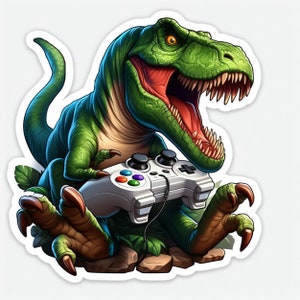 Gaming T-rex Window Sticker, Tyrannosaurus Rex Sticker, Dinosaur Sticker | Waterproof Vinyl Decal