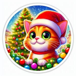 Christmas Cat Sticker | Waterproof, UV Resistant, Vinyl Decal