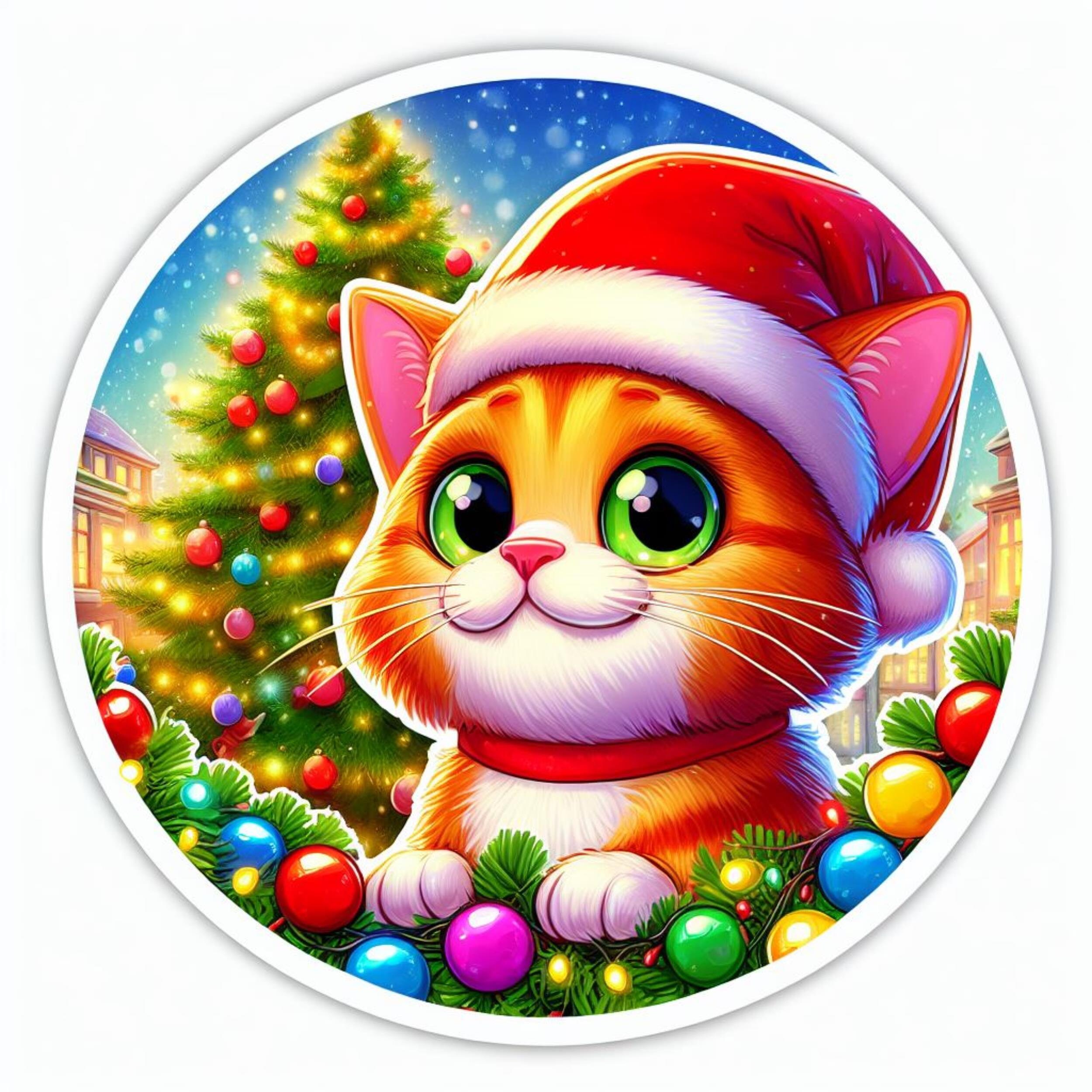 Christmas Cat Sticker | Waterproof, UV Resistant, Vinyl Decal