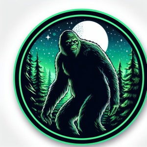 Bigfoot in the Forest Sticker, Waterproof Vinyl Sticker, UV resistant Decal, Car Truck Window Bumper Sticker Decal, Sasquatch Myth Legend