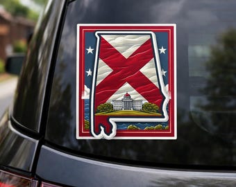 Adesivo dello Stato dell'Alabama, impermeabile, resistente ai raggi UV, in vinile, per finestrino dell'auto, portatile, borsa frigo, custodia per telefono, regalo souvenir